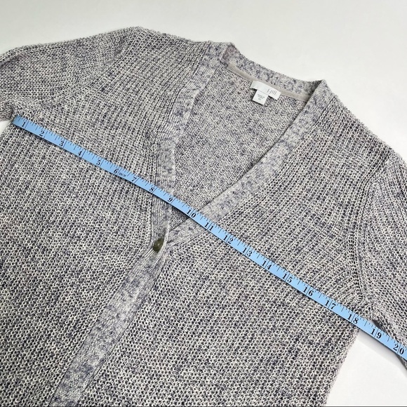 J. Jill Heathered Grey Blue Single Button Linen Blend Knit Cardigan Sweater Top - Picture 11 of 12